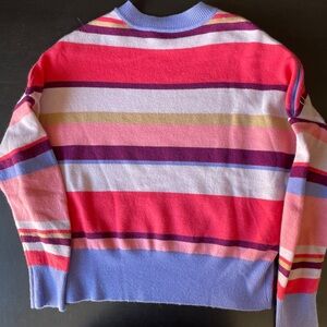 Lewit Cashmere Womens Sweater With Multicolor Stripes and Drop Shoulders
